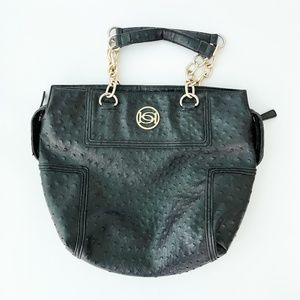 BeBe Women’s Handbag Black - Faux Ostrich Leather Chain Double Handles - Purse